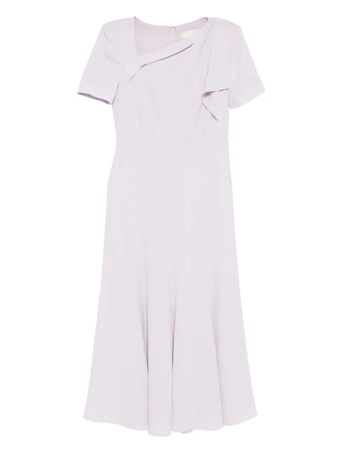 ROLAND MOURET SHOULDER DRAPE MIDI DRESS
